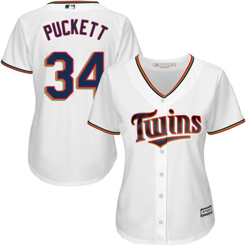 Twins #34 Kirby Puckett White Home Women's Stitched MLB Jersey - Click Image to Close